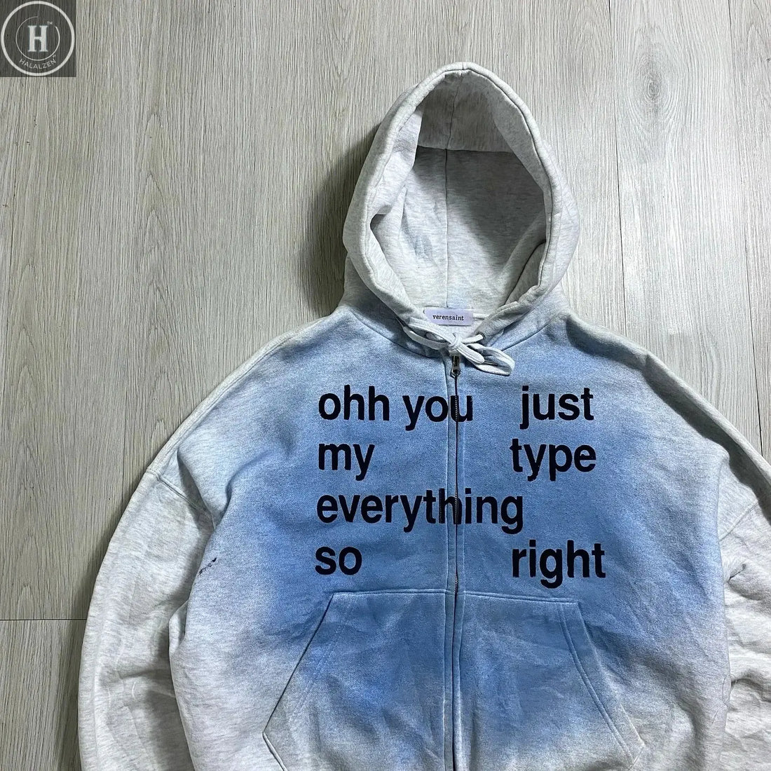 Trendy gradient tie-dye sweatshirt, personalized text print, high street style hooded cardigan, same style for men and women HALALZEN