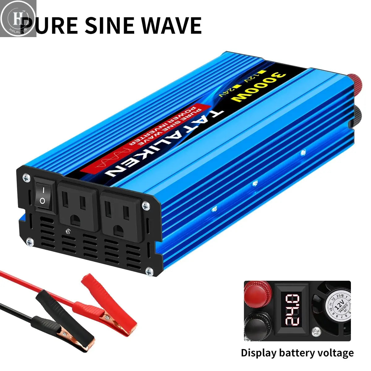 12V24V  To 110V AC Pure Sine Power Inverter 16000W 4000W  Power 60HZ  Converter Car Accessories Solar With LED And US Socket HALALZEN