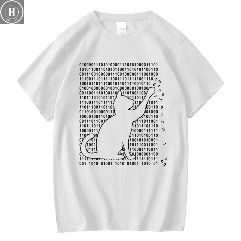Men's High Quality T-shirt 100% Cotton Funny Cool Cat Design Print Summer Loose Short Sleeve for Men T-Shirt Male Tops Tees HALALZEN
