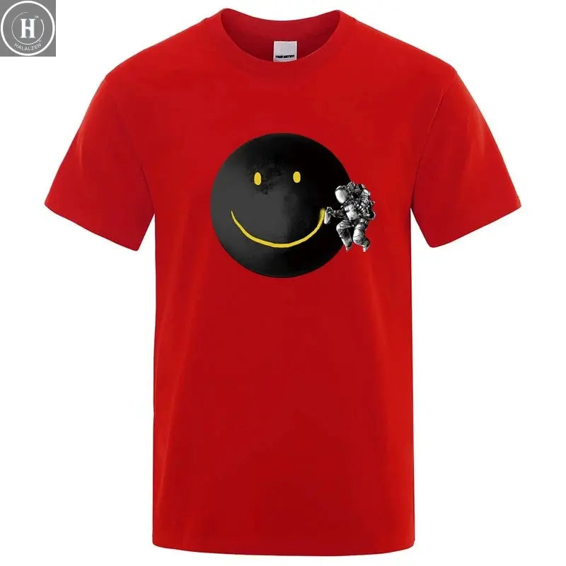 Summer Men's T-shirt High Quality 100% Cotton Funny Spaceman Printing Casual Loose O-neck Men Short Sleeve T-shirt Male Tee Tops HALALZEN