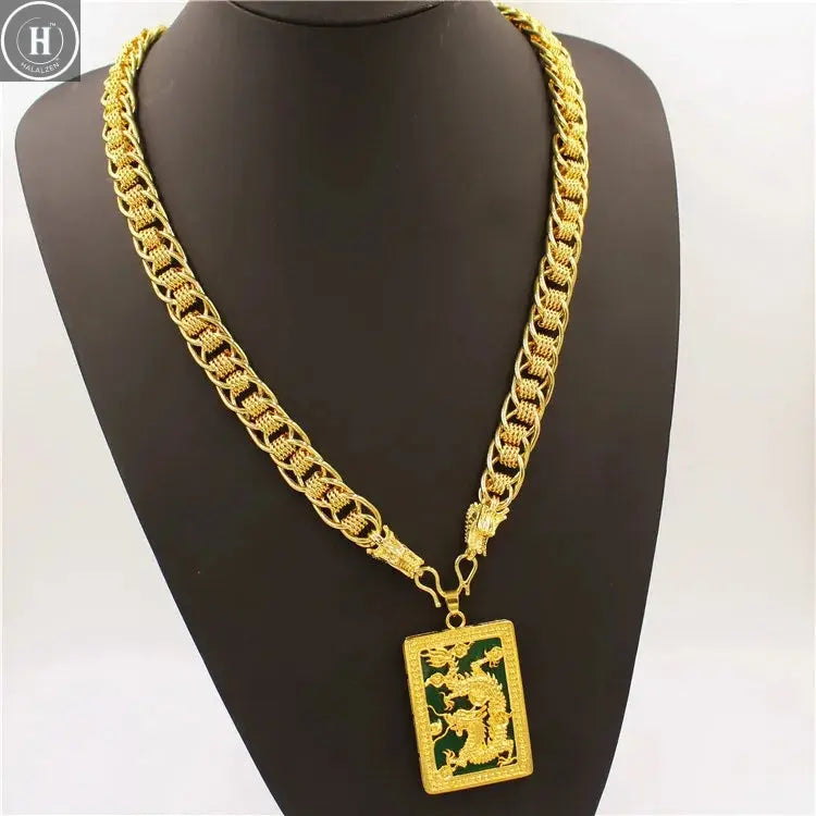 Luxurious 9999 24K real gold men's necklace Guan Gong Guanyin faucet pendant domineering fashion accessories HALALZEN