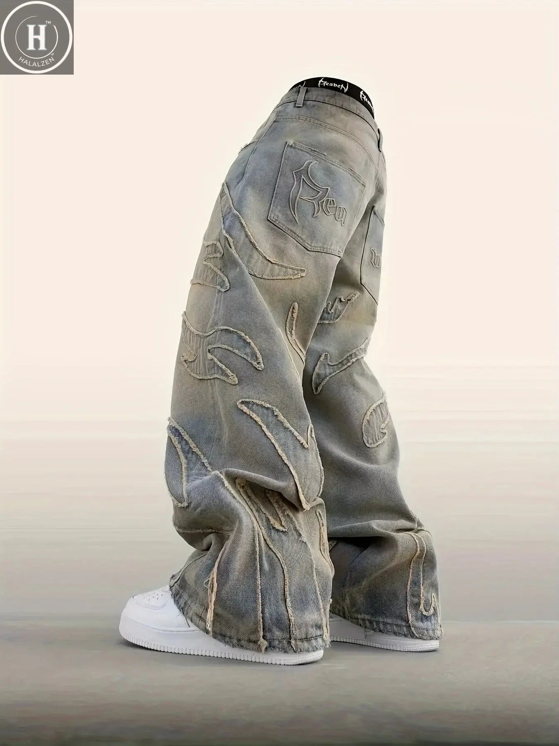 European and American Street Graffiti Wide-Leg Jeans for Men, Loose Oversize Vintage-Style Casual Trousers Halalzen UK