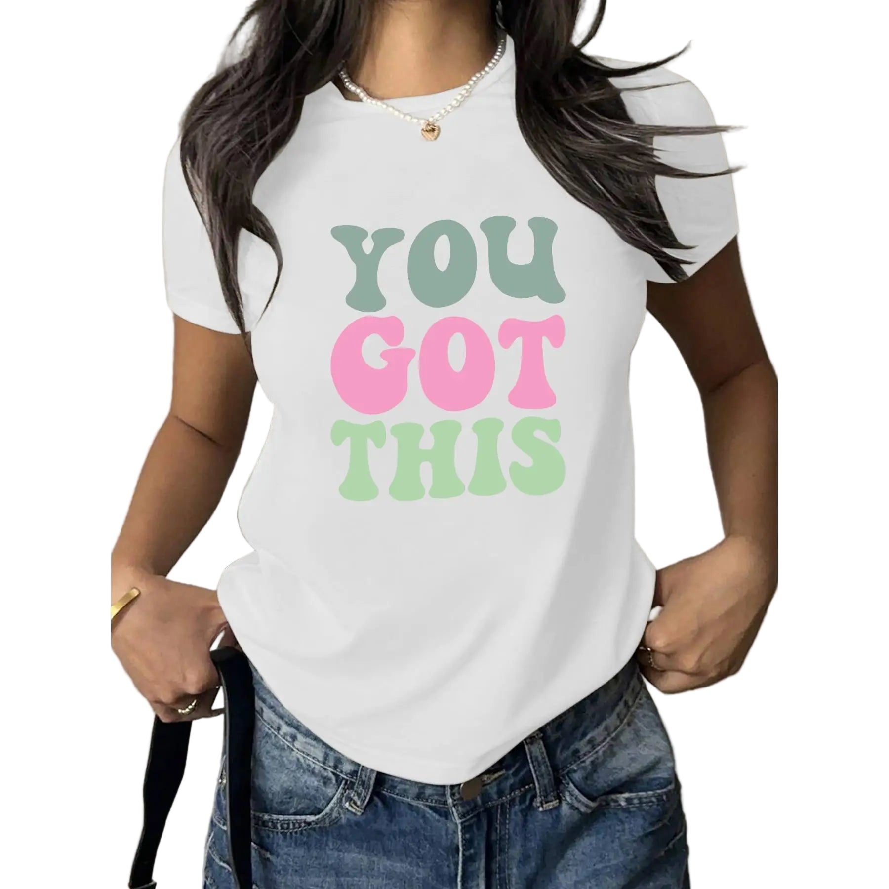 Women's Inspirational "You Got This" Color Block T-shirt Short Sleeve Loose Casual Motivational Top Positive Retro Style