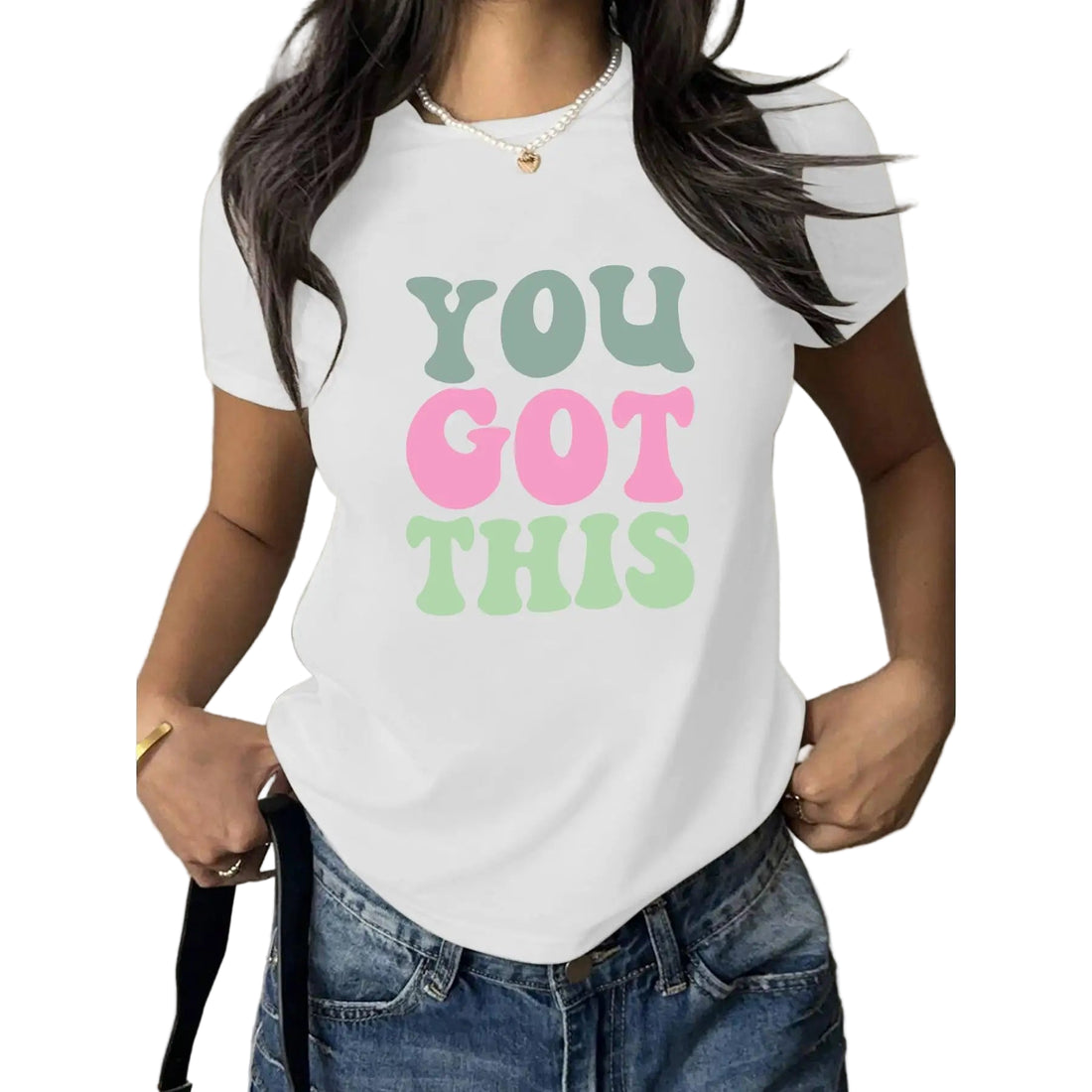 Women's Inspirational "You Got This" Color Block T-shirt Short Sleeve Loose Casual Motivational Top Positive Retro Style