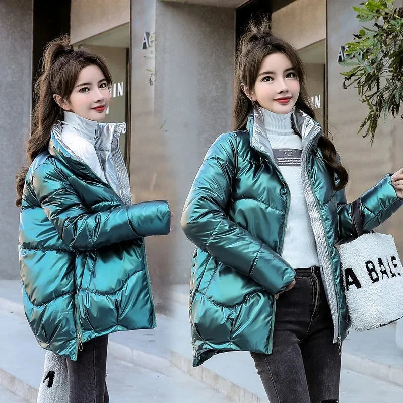 2022 New Winter Jacket Women Parkas Glossy Warm Thicken Coat Female Cotton Padded Parka Waterproof Outwear Loose Snow Jacket