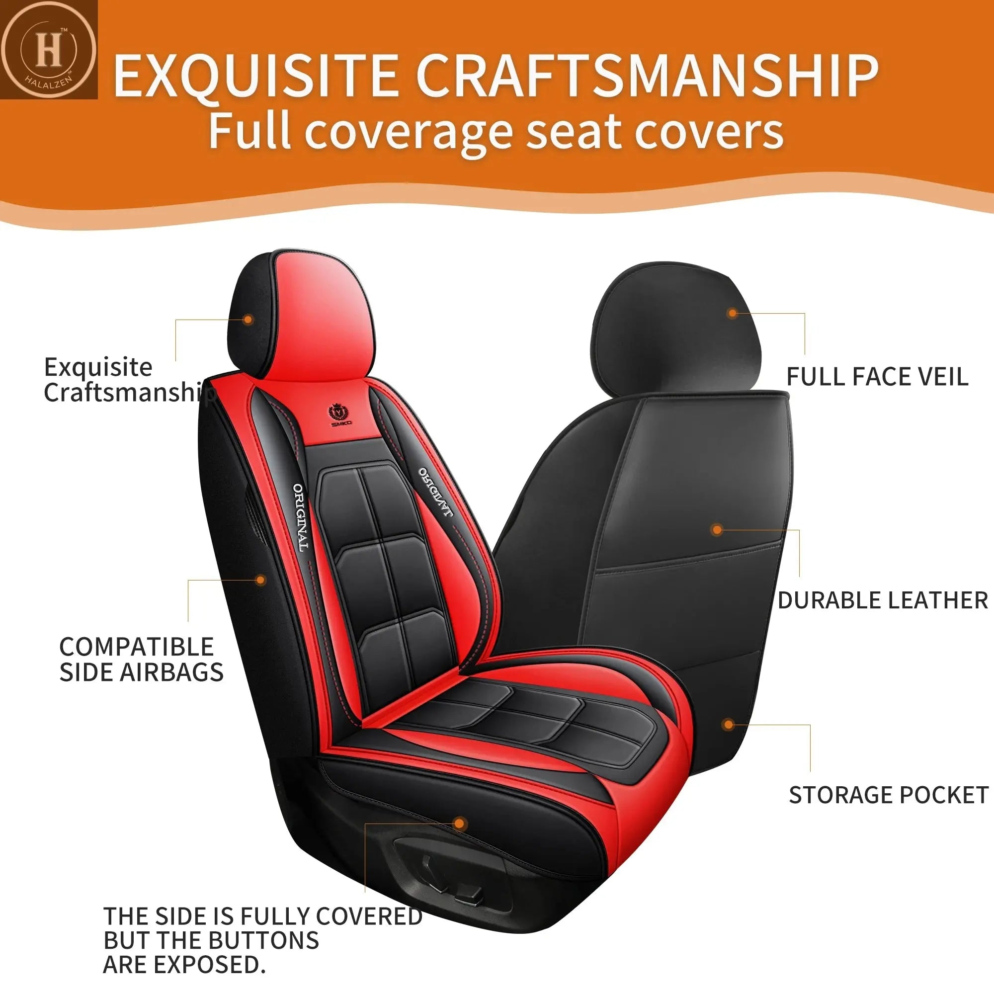 1pc Premium PU Leather Universal Fit Car Seat Cover All-Season Protector Mat with Soft Cushion Full Package Seat Cover HALALZEN