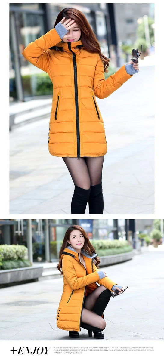 Fashion Casual Women Waterproof Down Cotton Jacket Autumn Winter Long Parkas Overcoat Warm Thick Lady Hooded Padded Coat