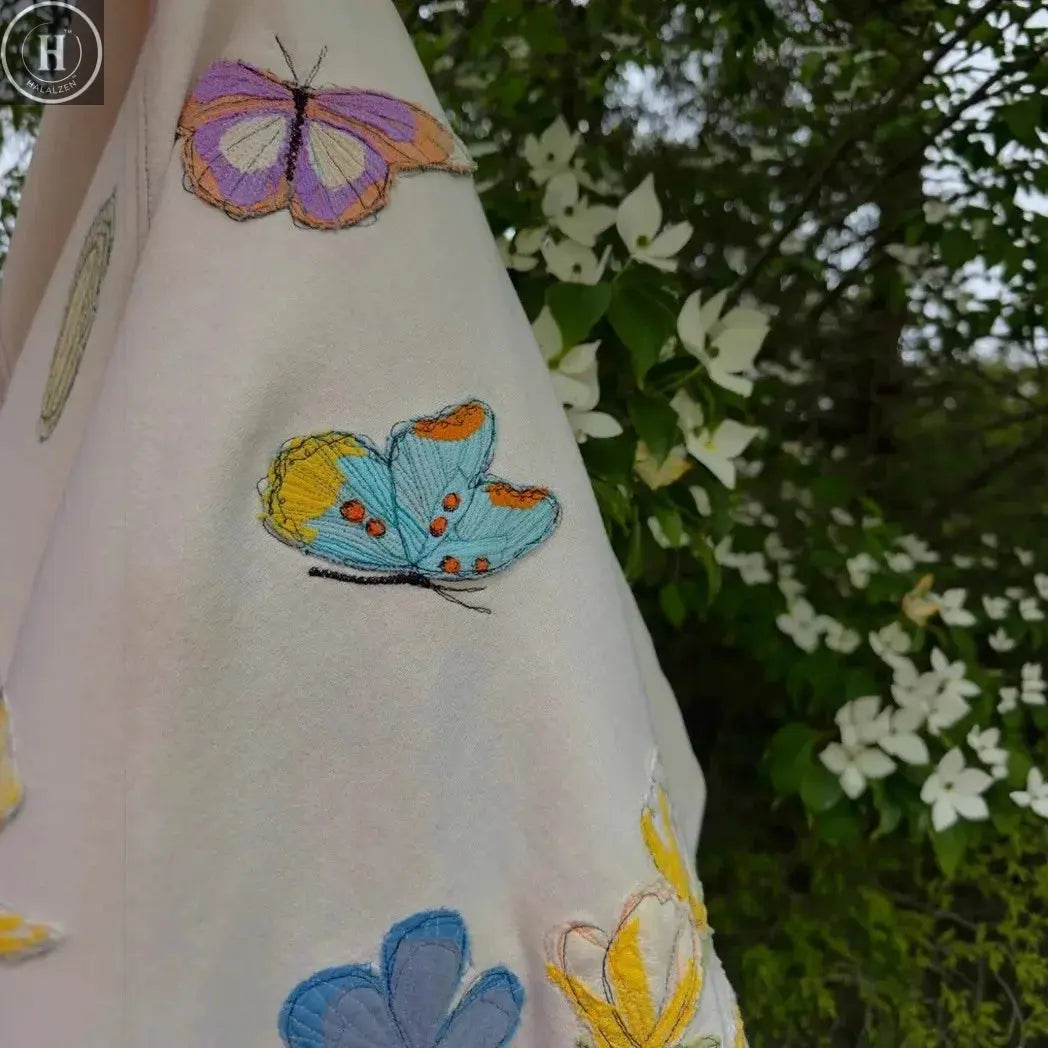 American Retro Y2K Embroider Butterfly Hoodie Women Floral Pullover Hoodie Sweatshirt Casual Fashion Tops Colorful Pattern Coats HALALZEN