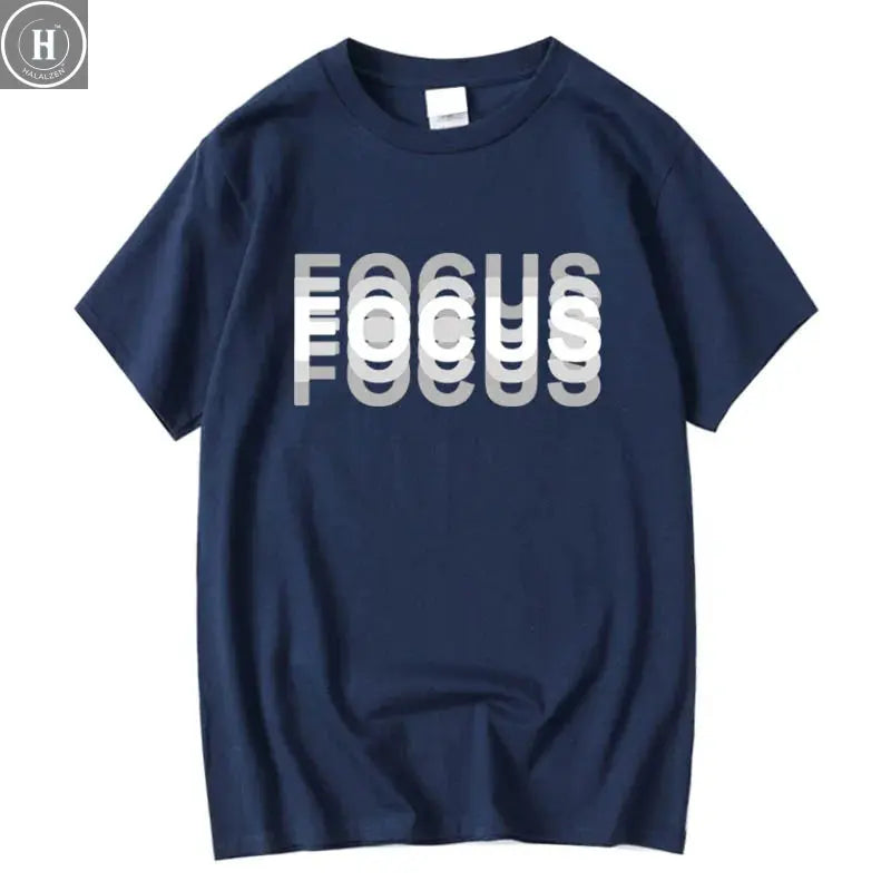 Summer Men's 100% Cotton High Quality Casual Sports Loose Oversized Funny Focus Print Round Neck Short Sleeved T-shirt Tops HALALZEN