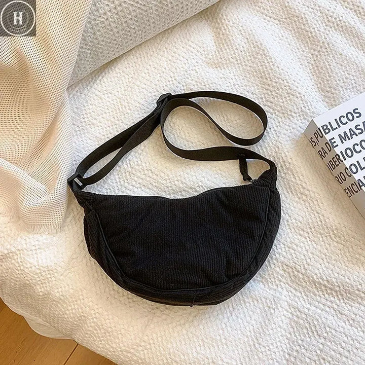 Solid Color Corduroy Women's Hobos Shoulder Bag Retro Casual Female Crossbody Bags Ladies Daily Travel Handbags Messenger Bag HALALZEN