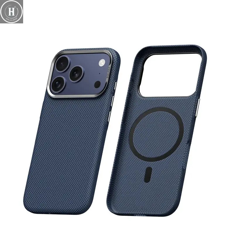 Luxury Plaid Texture Metal Lens Frame Magsafe Case For iPhone 17Pro 16Pro 17 17Pro Max Ultrathin Matte Shockproof Hard PC Cover Halalzen UK