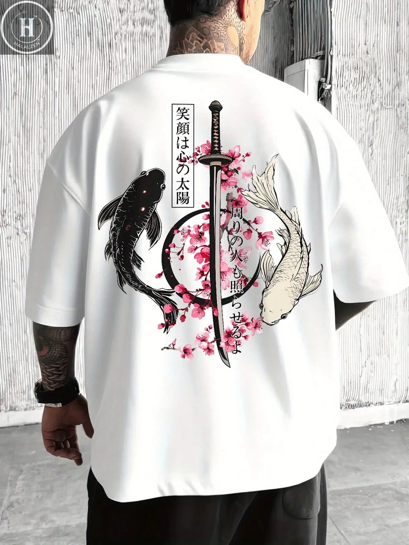 Japanese Cherry Blossom Print 100% Cotton Men Woment T-shirt Summer Autumn Daily Outdoor Sports Casual Loose Street Short-sleeve HALALZEN