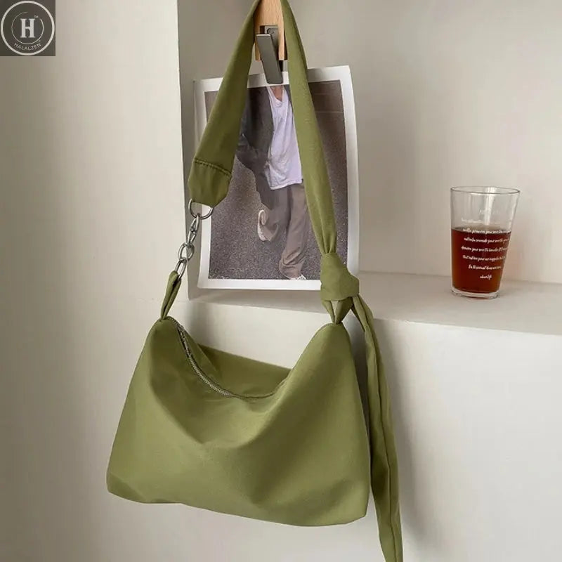 Black Crossbody for Women Girls Handbag Shopper Casual Solid Simple Chain Knotted Straps Messenger Shoulder Totes Bags HALALZEN