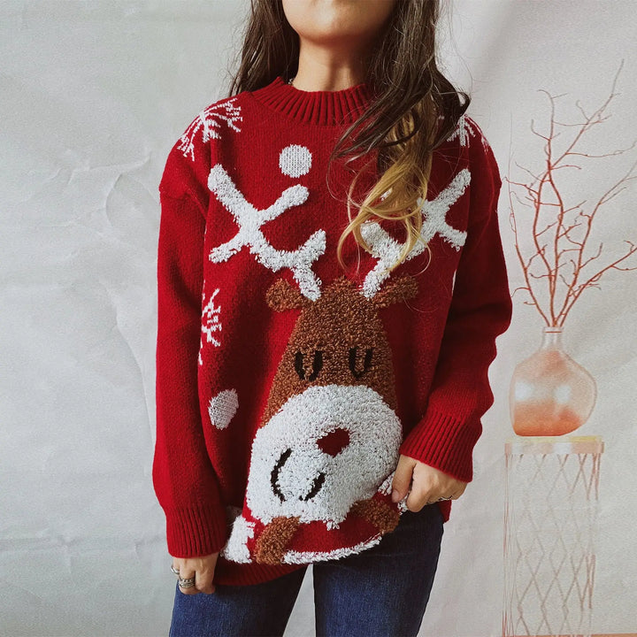 Sweater Women New Year Christmas Sweater Jumper O-Neck Fashion Casual Tops Thickened Raglan Sleeve Elk Christmas Tree Pullover