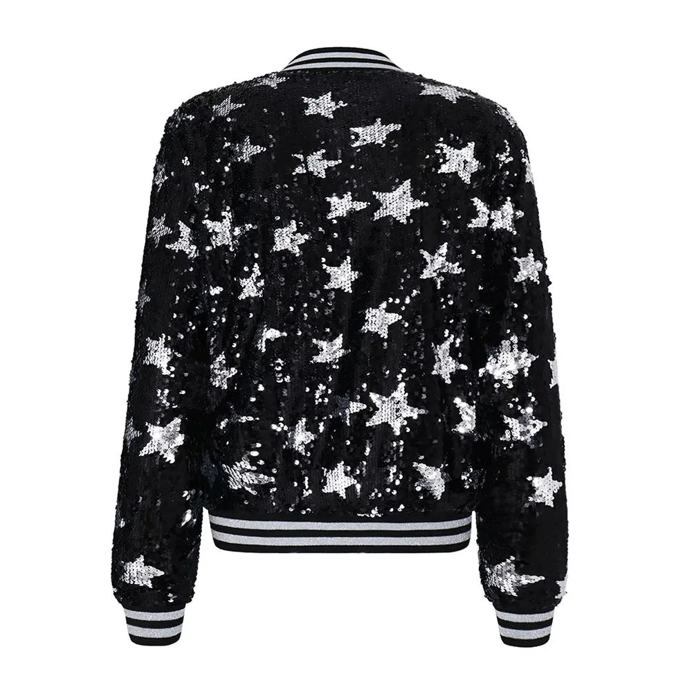 Women Bomber Gradient Color Sequins Baseball Jacket ong Sleeve Short Coats Elegant Solid Female Tops Female Ladies Office Wear