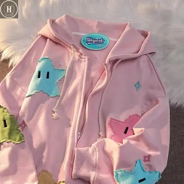 Y2K Oversized Coat Men's Personality Print Women's Hoodie Fashion Punk Harajuku Couple Zip Up Hoodie Tops Kawaii Clothes HALALZEN