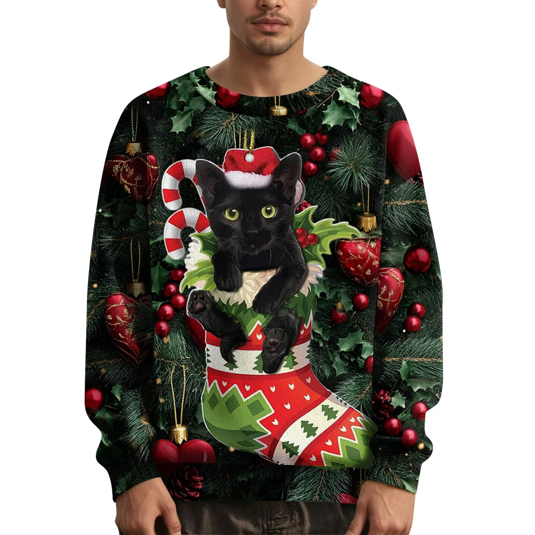 Hot Selling Men's Christmas Printed Crew Collar Sweater Comfortable Casual Sweater Top Solid Color Long Sleeve Sweater Clothing