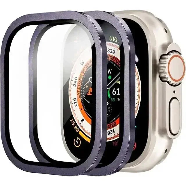 2PCS Aluminium Alloy Case+Tempered Glass for Apple Watch Ultra 2 49mm Anti-Scratch Screen Protector iWatch Ultra 49mm Cover Film