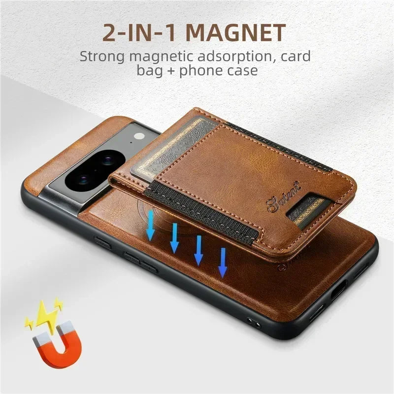 Luxury Magsafe Magnetic Wallet Leather Phone Case For Google Pixel 10 9 Pro XL Pixel 8 7 6 Pro 6A 7A 8APocket Card Holder Cover