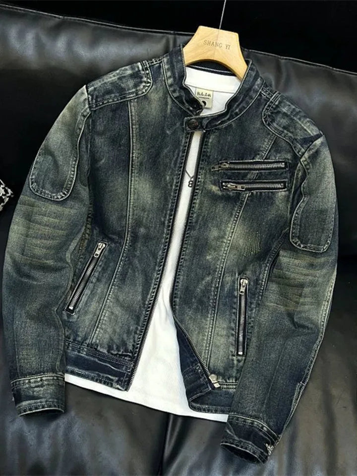 Autumn and Spring New Fashion Trend Vintage American Motorcycle Denim Jacket Men's Loose Sports Plus Size High Quality Outerwear