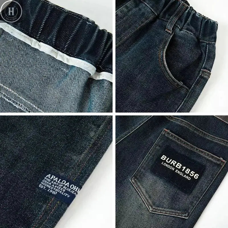 Boys Warm Plush Jeans Autumn Winter Straight Loose Fit Casual Trousers Kids Fashion Streetwear Denim Pants 5-14 Years HALALZEN