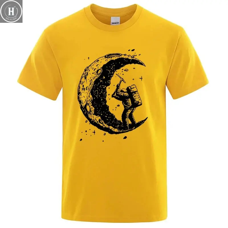 Men's High Quality 100% Cotton Moon Print Casual Summer Cool Short Sleeve Men Tshirt Loose t-shirt Male Tee Shirts Male Tee Tops HALALZEN