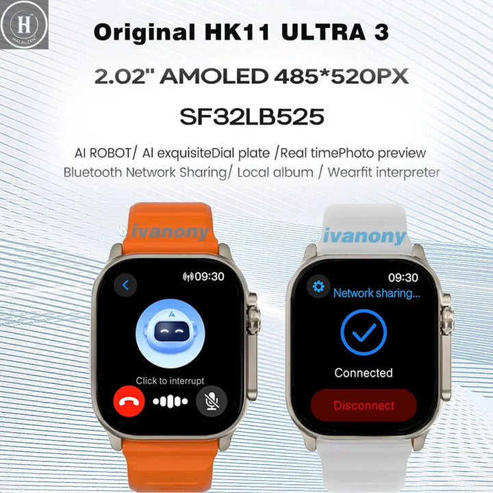 Smart Watch HK11 Ultra3 Schedule Reminder Support TWS Earphone Connect Network Sharing AI Robot Offline Voice Wake up Smartwatch HALALZEN
