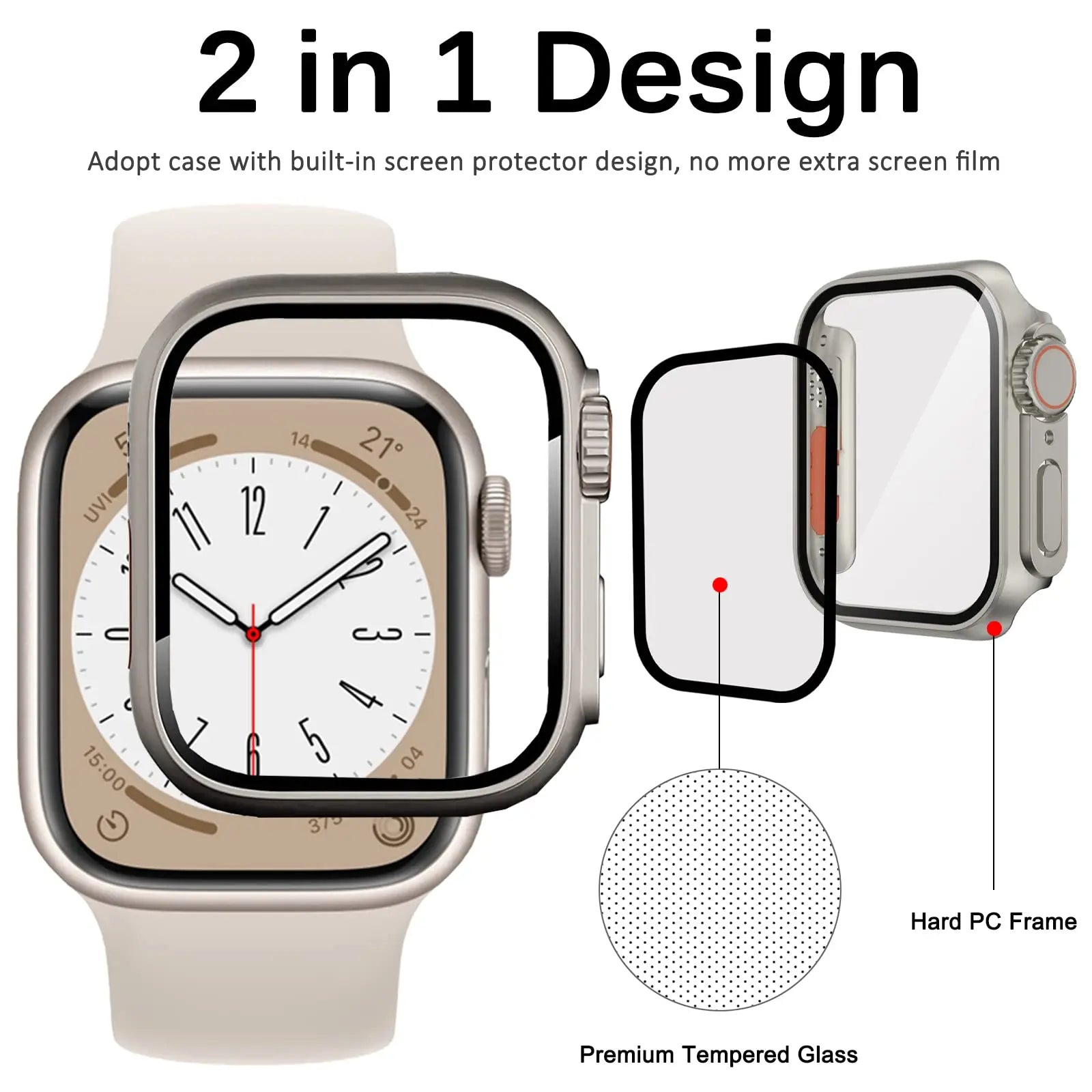 Glass+Case for Apple Watch 46mm 44mm 45mm 41mm 40mm 42mm Screen Protector Cover Change Ultra Bumper iWatch Series 11 10 9 8 7 SE