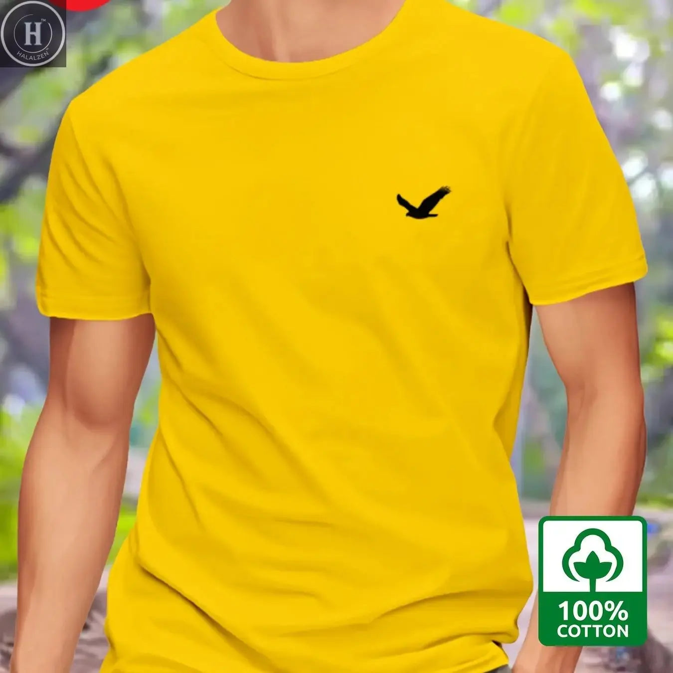 Men's Summer 100% Cotton Eagle Graphic Printed Fashion Sports and Leisure Loose Round Neck Short Sleeve T-shirt Top HALALZEN