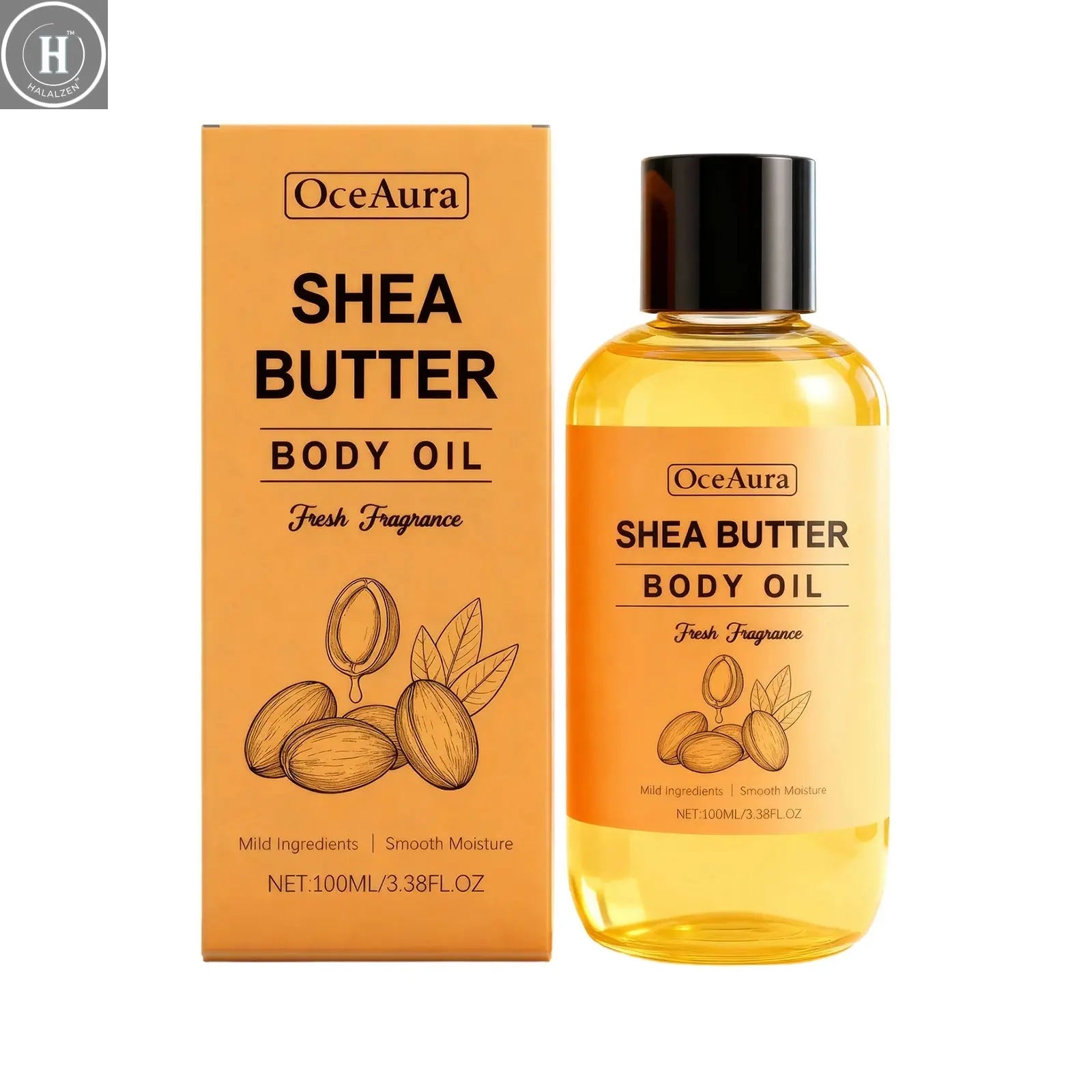 100% Natural Shea Butter Massage Oil Intense Moisture for Dry Skin Lightweight & Fast Absorbing All Skin Types Stretch Mark Care HALALZEN