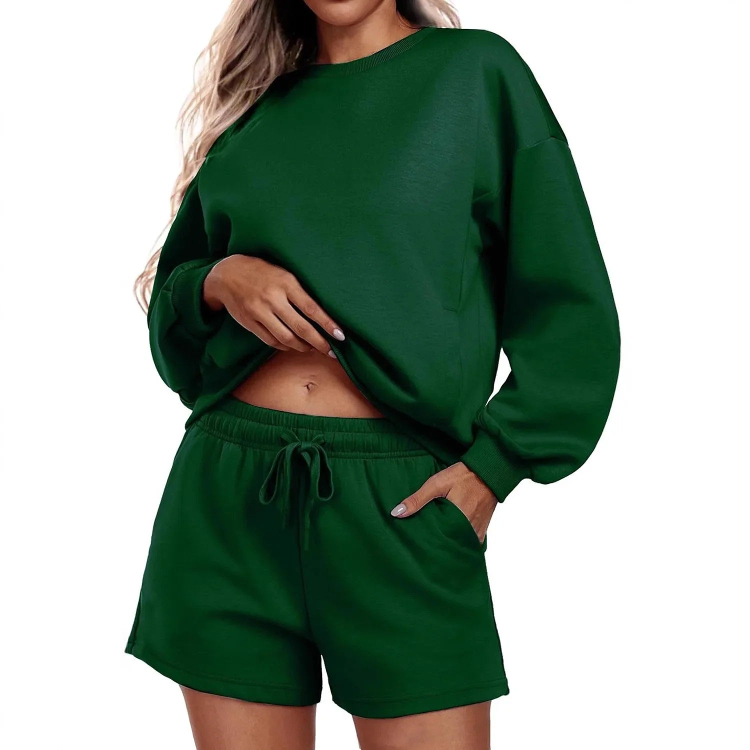 Women's 2-Piece Set Sportswear Casual Long Sleeve Hoodie And Shorts Outfit Polyester Fiber Made in China Trending 2025 Cross-Bor
