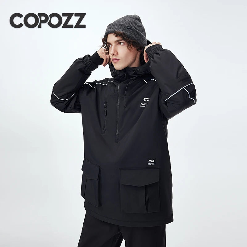 COPOZZ Waterproof Thicken Snow Clothes Women Hooded Windproof Ski Jacket Men Winter Warm Ski Pant Trousers Snowboard Coat Unisex