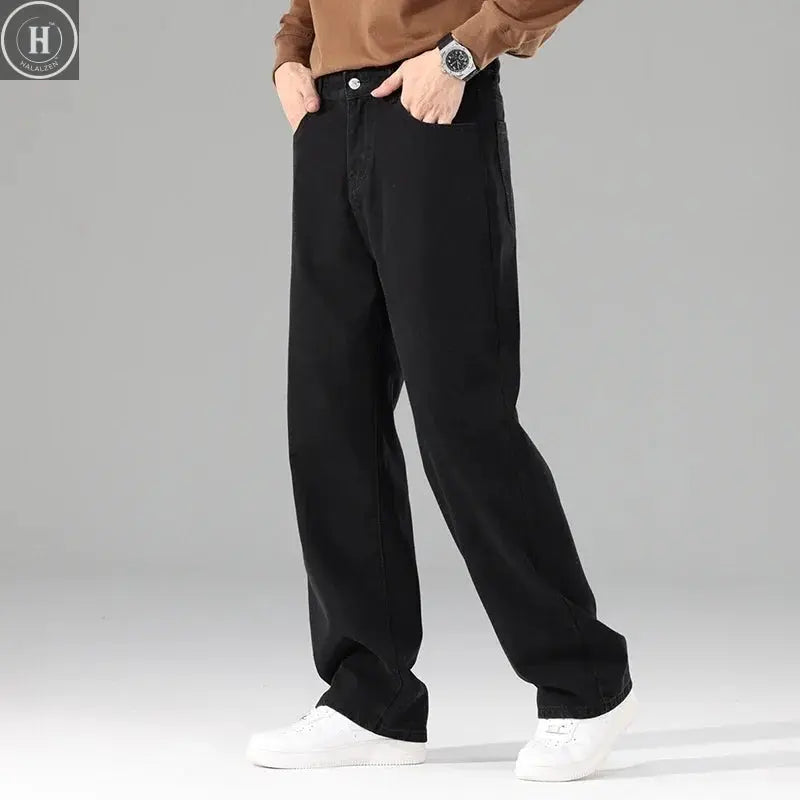 Male Brand New Autumn Jeans Men Black Casual Baggy Trousers Classic Straight Comfortable Wide Denim Trousers  Men Clothing HALALZEN