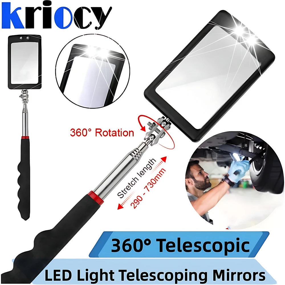 360 Retractable Telescopic Inspection Detection Lens Round Mirror Silver Pocket Clip New Car Tools Extend 7-1/4" To 30" DIY TOOL
