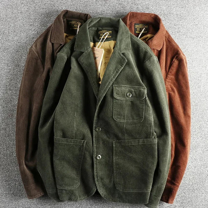 Heavy May Khaki vintage washed cotton corduroy casual suit men's fashion loose jacket single suit