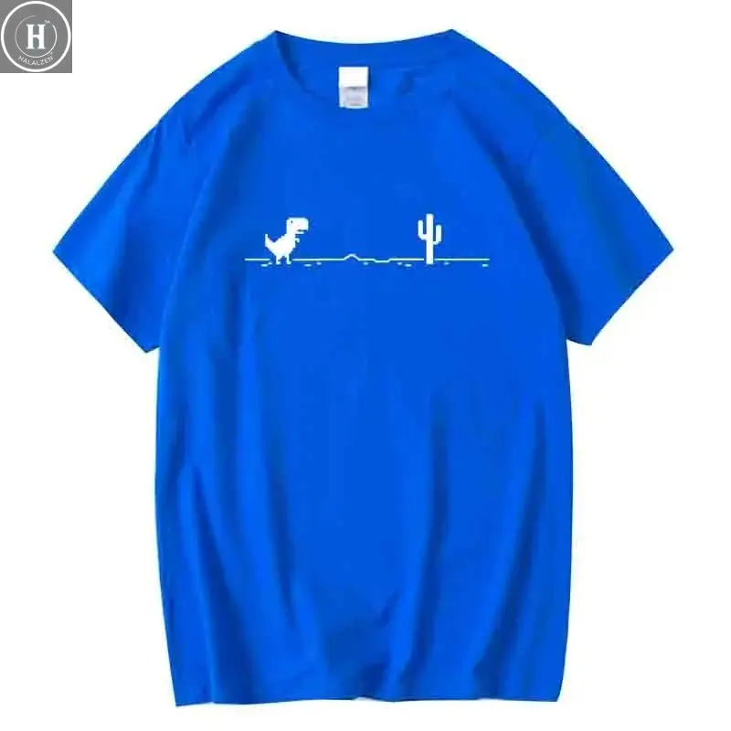 Men's High Quality 100%Cotton Funny Dinosaur Print T Shirt Loose O-neck Summer Cool Men Tshirt Short Sleeve T-shirt Male Tee Top HALALZEN
