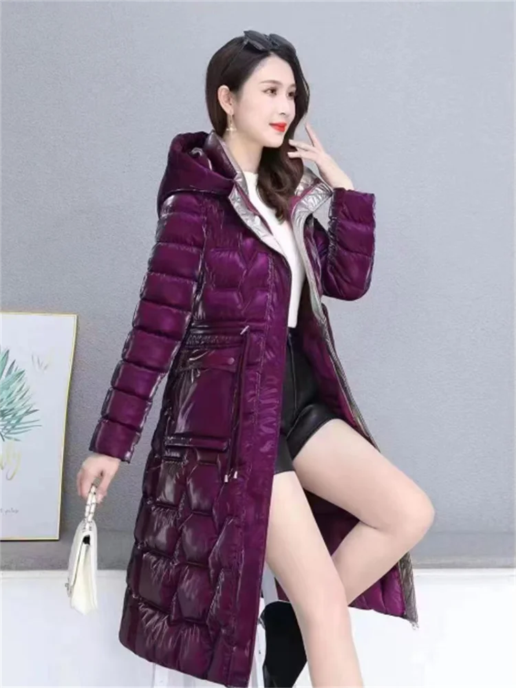 Women's Winter Coats Hooded New Casual Cotton Padded Jackets for Women Long Parkas Warm Slim Waterproof shiny Winter Overcoat