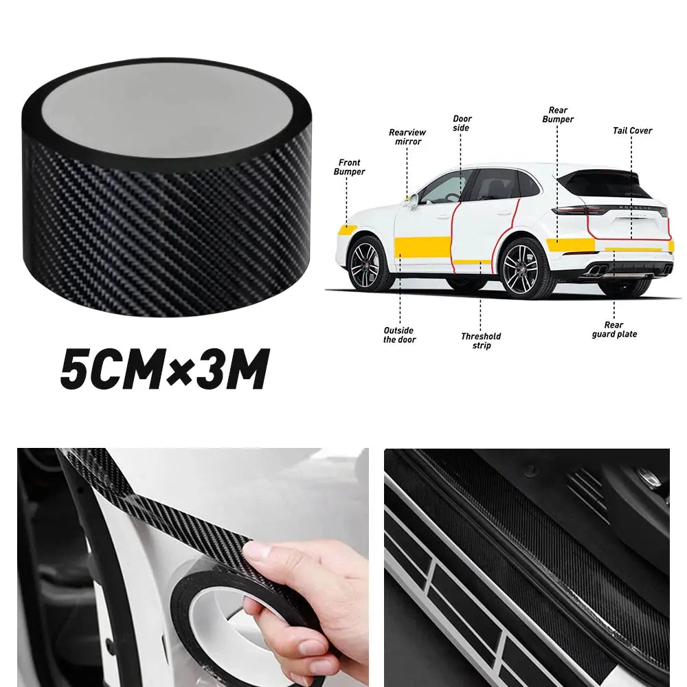 5CMx3M Car Stickers Carbon Fiber Auto Door Threshold Trunk Protective Strip Anti Scratch Tape Waterproof Decal Car Accessories Halalzen UK