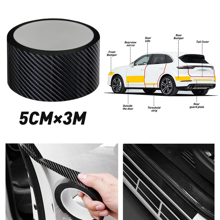 5CMx3M Car Stickers Carbon Fiber Auto Door Threshold Trunk Protective Strip Anti Scratch Tape Waterproof Decal Car Accessories
