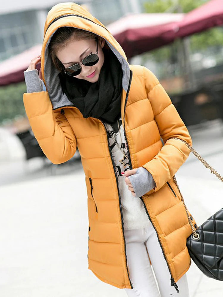 Autumn Winter Clothes Women Down Cotton Fashion Ladies Hooded Coat Female Medium-long Thickening Waterproof Slim Casual Jacket