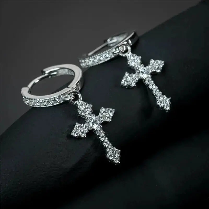Classic Cross Point-Drill Crystal Replaceable Exquisite White Color Earrings For Women Men Hiphop Party Jewelry Gifts Halalzen UK