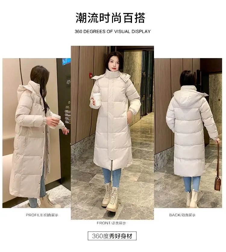 Long Down Jacket Women Waterproof Hooded Coat 2024 Winter New Loose Girls' Jacket Multi-Color Thick Windbrake Down Coat