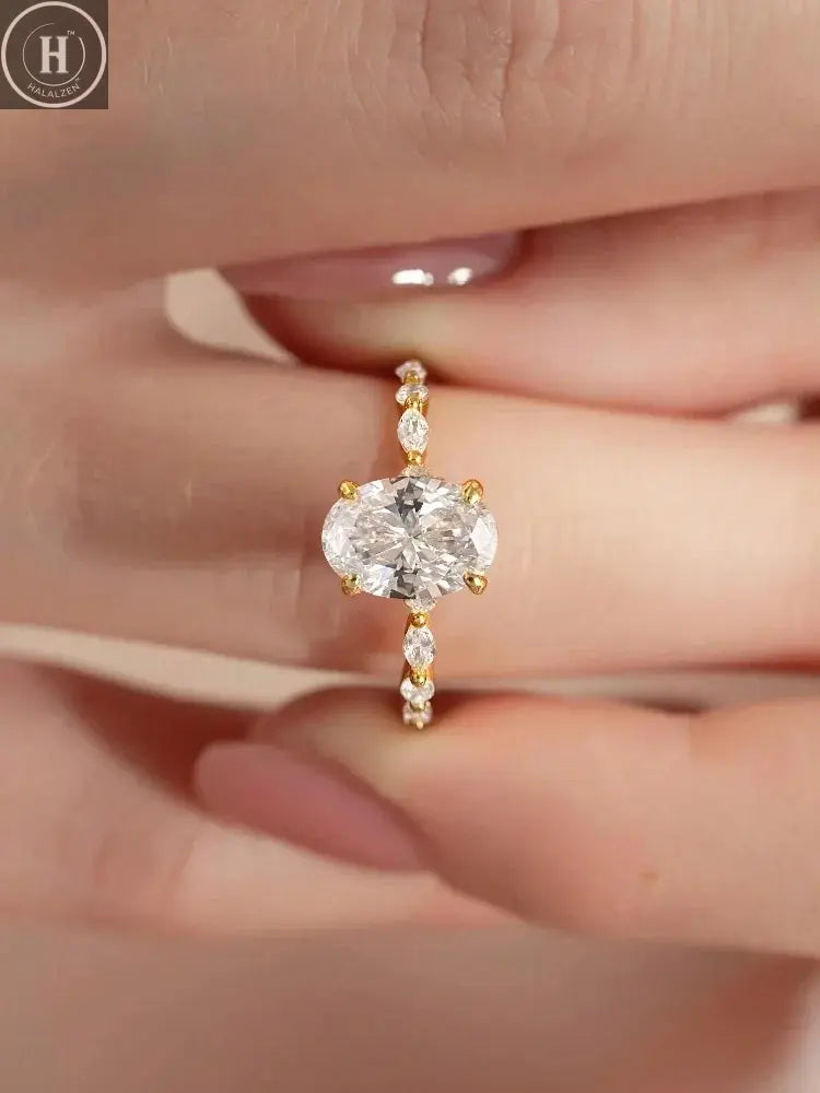 925 Sterling Silver Elliptical Horse Eye Fashionable Zircon Ring For Women Engagement Wedding Luxury High Quality Fine Jewelry HALALZEN