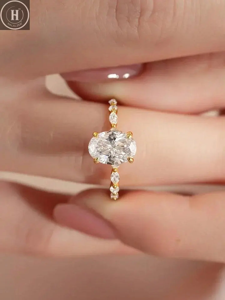 925 Sterling Silver Elliptical Horse Eye Fashionable Zircon Ring For Women Engagement Wedding Luxury High Quality Fine Jewelry HALALZEN