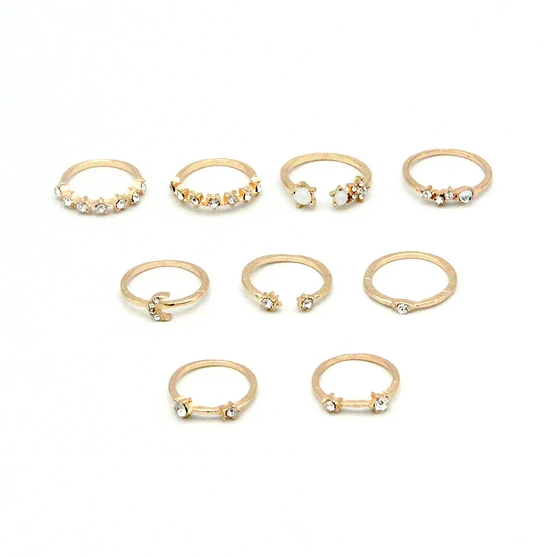 9Pcs/set Moon Star Rings for Women Girls Bohemian Jewellery set Gift Accessories