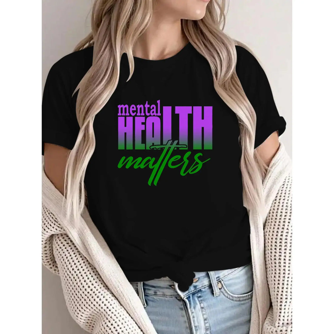 Inspirational T-Shirt, Mental Health Matters Print, Positive Vibe Slogan Tee, Motivational Gift for Her Him, Casual Streetwear