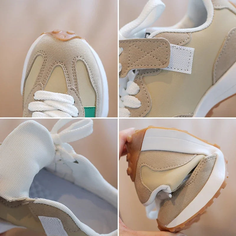 Children's Spring New Leather Upper Sneakers Kids Non-Slip Casual Shoes Boys Girls Soft Sole Students Tennis Toddler Sport Shoes