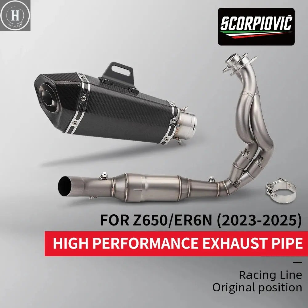 Carbon Fiber Moto Exhaust Escape Full System Muffler DB Killer Front mid Link Pipe for ER6N ER6F Versys 650 Z650 Ninja 650 HALALZEN