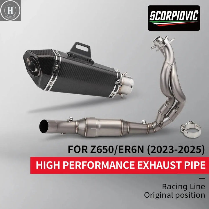 Carbon Fiber Moto Exhaust Escape Full System Muffler DB Killer Front mid Link Pipe for ER6N ER6F Versys 650 Z650 Ninja 650 HALALZEN