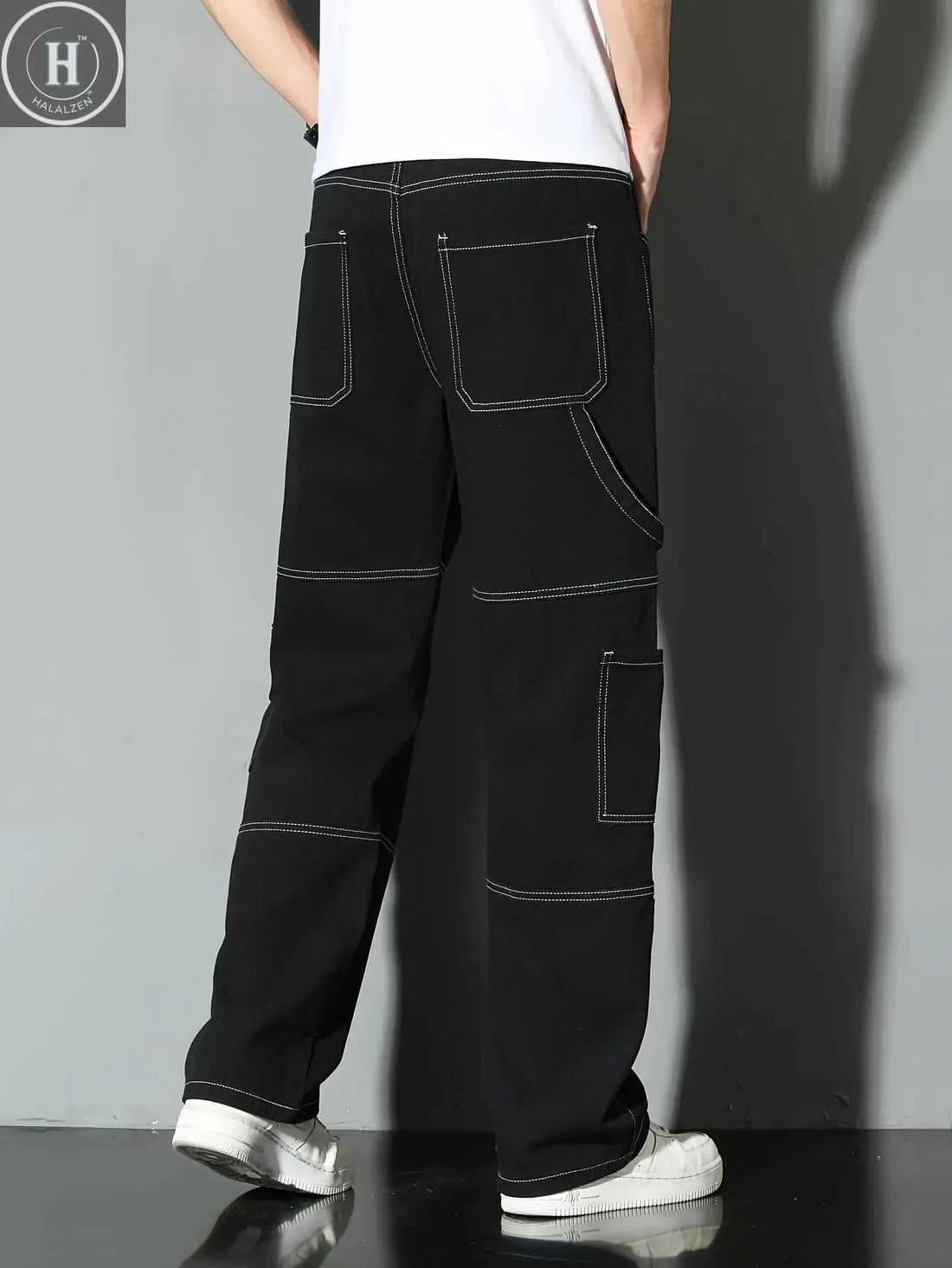 Men's fashion workwear jeans, denim trousers, loose straight-leg pants, all-season style, washed with multiple pockets Halalzen UK